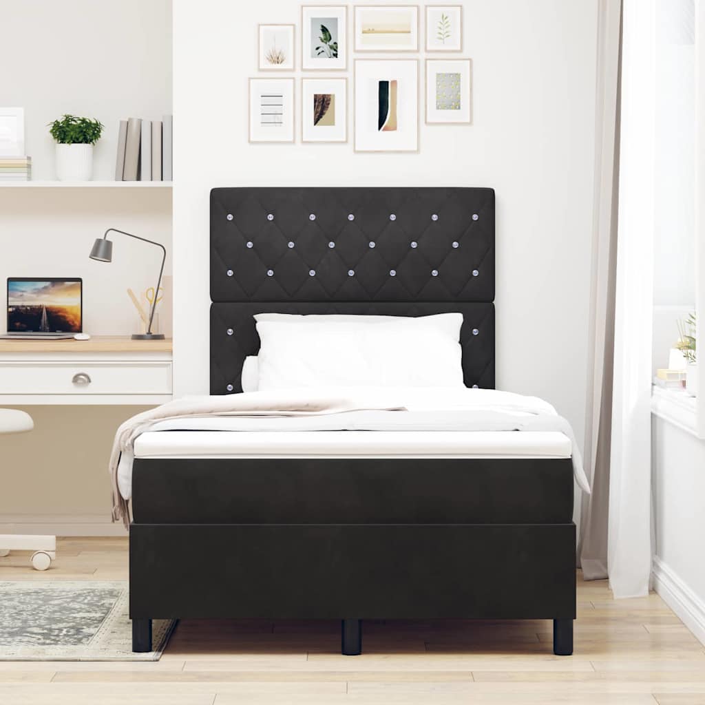 LED Box Spring Ágy matracmal Fekete 120 x 200 cm Bársony