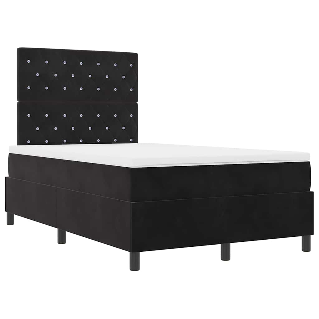 LED Box Spring Ágy matracmal Fekete 120 x 200 cm Bársony