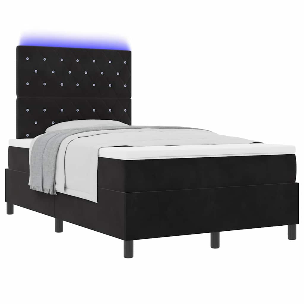 LED Box Spring Ágy matracmal Fekete 120 x 200 cm Bársony