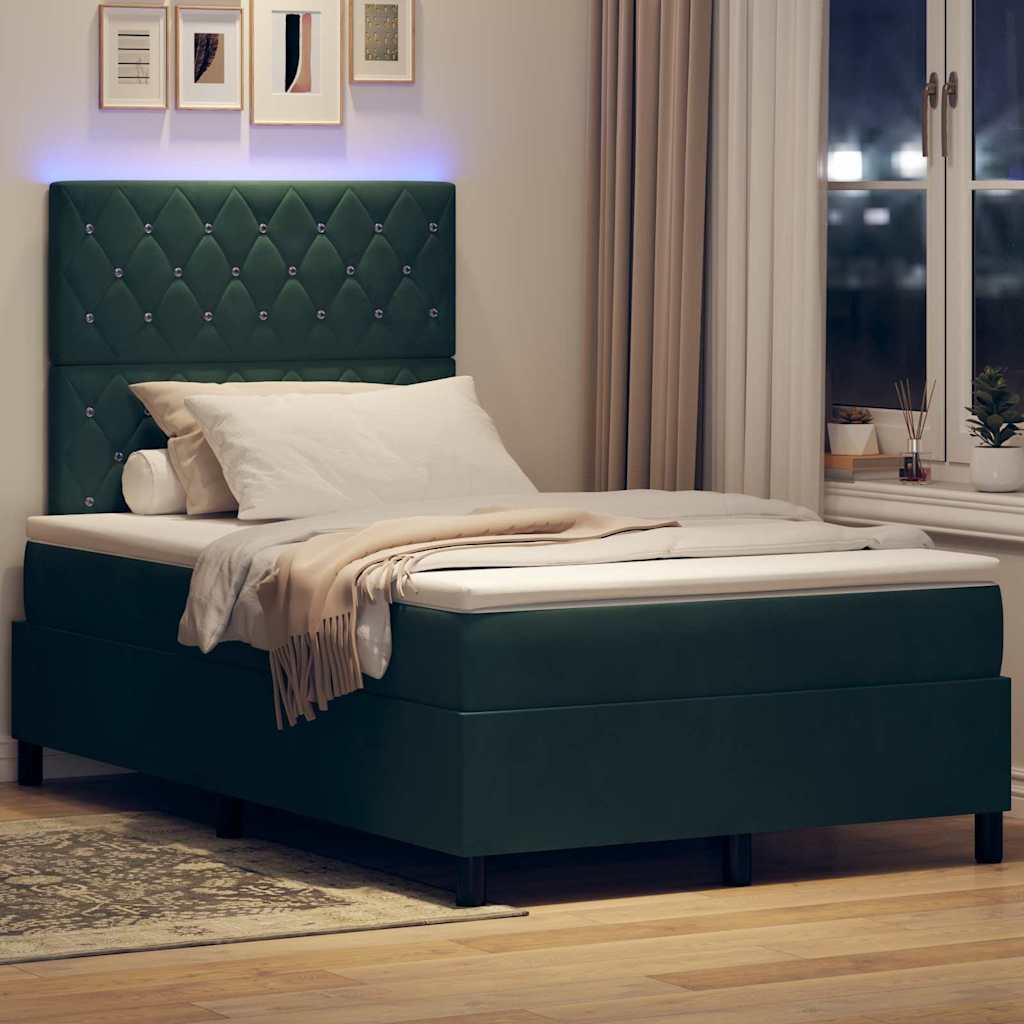 LED Box Spring Ágy matracmal Sötétzöld 120 x 200 cm Bársony