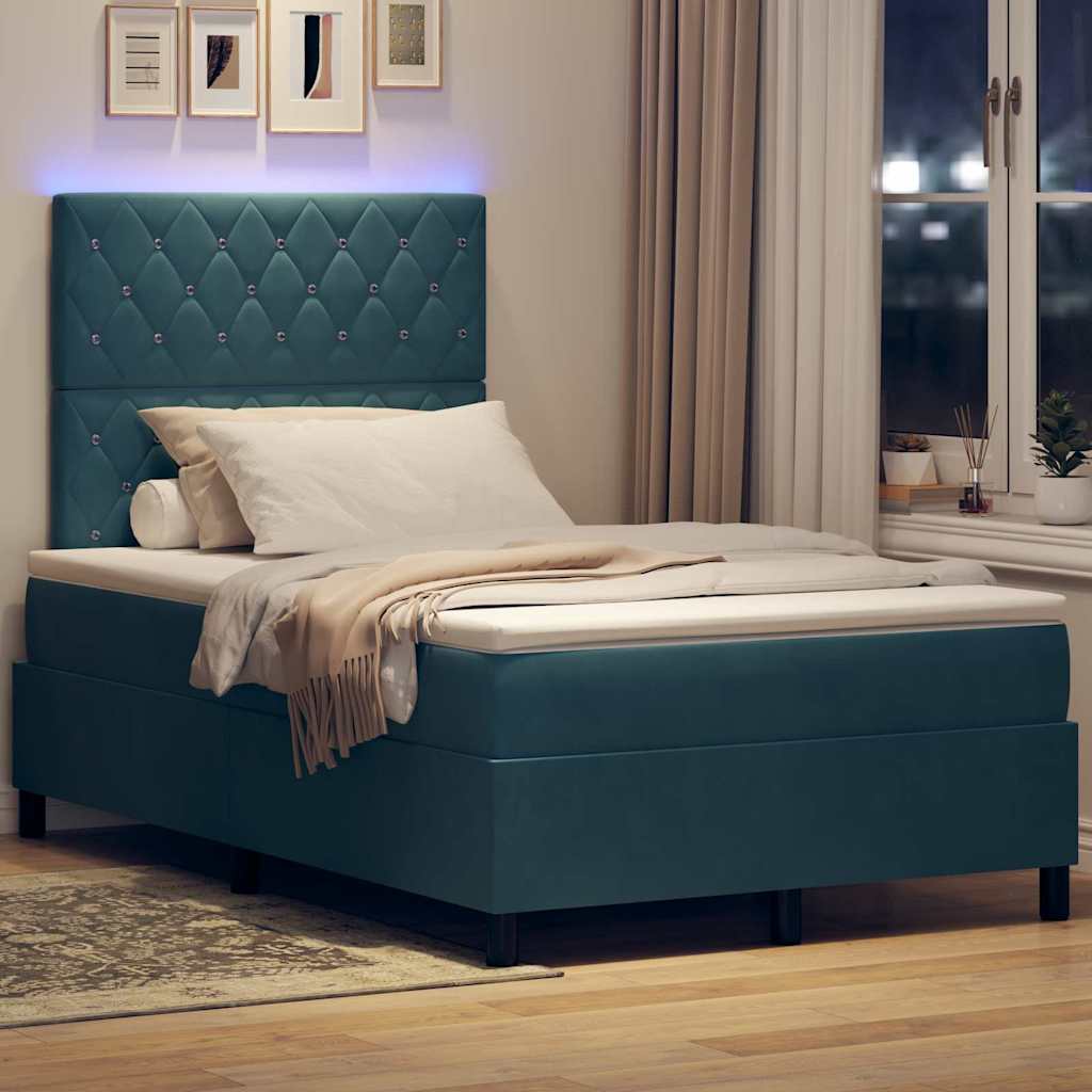 LED Box Spring Ágy matracmal Sötét kék 120 x 200 cm Bársony