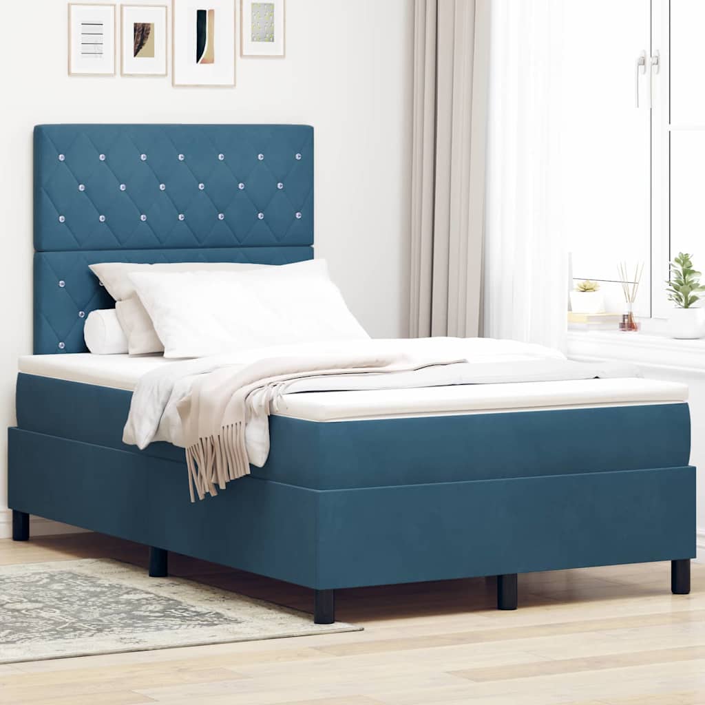 LED Box Spring Ágy matracmal Sötét kék 120 x 200 cm Bársony