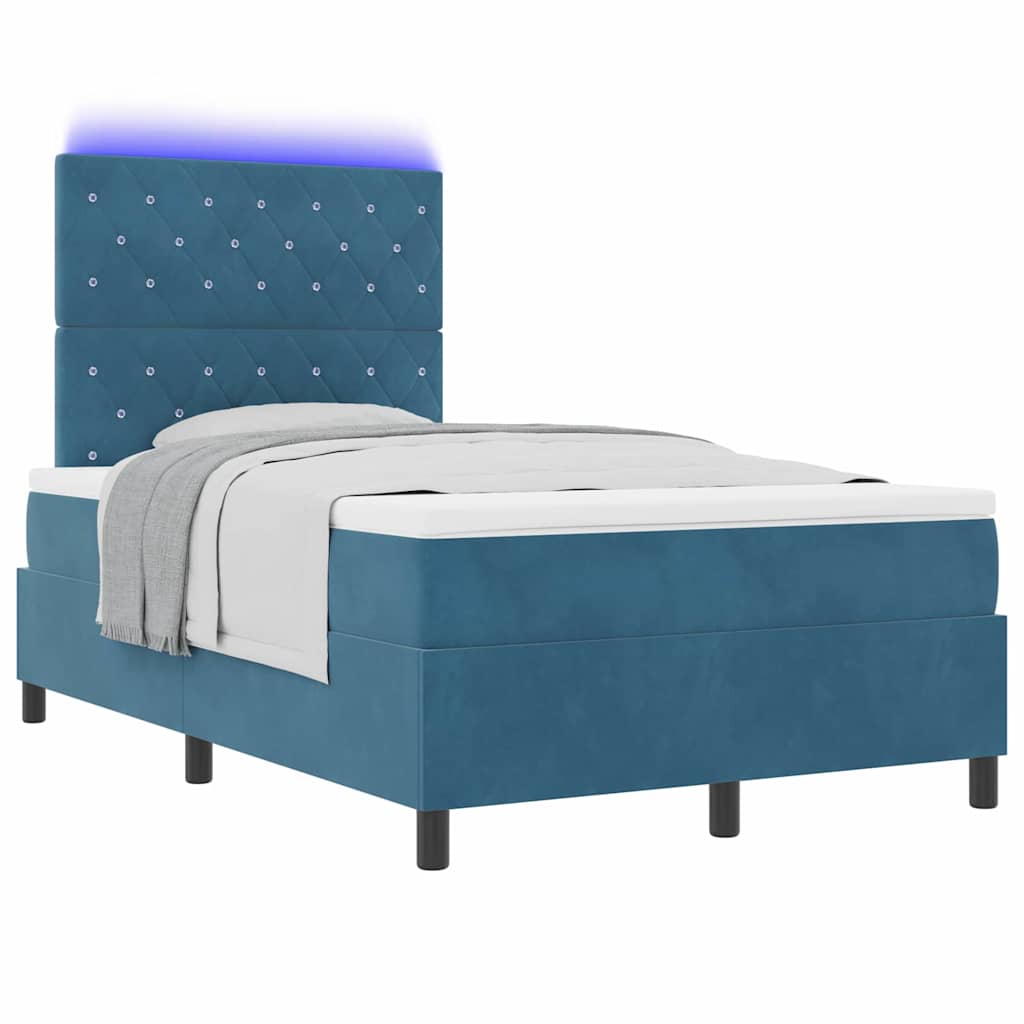 LED Box Spring Ágy matracmal Sötét kék 120 x 200 cm Bársony