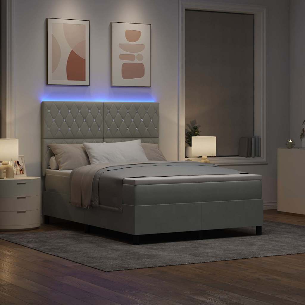 LED Box Spring Ágy matracmal Világosszürke 140 x 190 cm Bársony