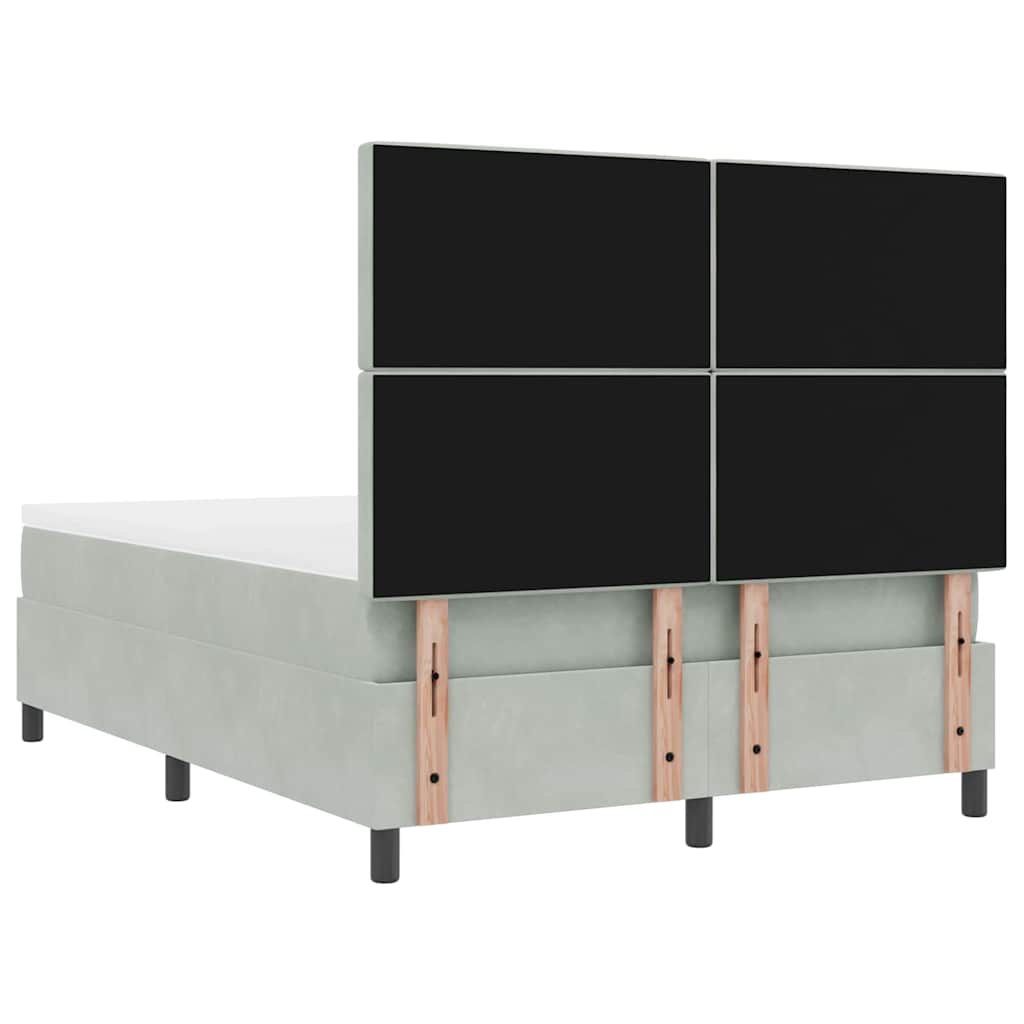 LED Box Spring Ágy matracmal Világosszürke 140 x 190 cm Bársony