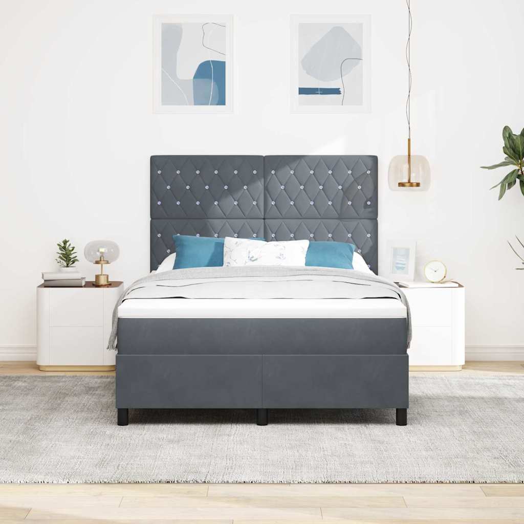 LED Box Spring Ágy matracmal Sötétszürke 140 x 190 cm Bársony