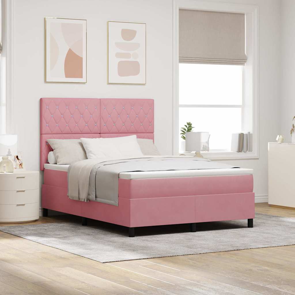 LED Box Spring Ágy matracmal Rózsaszín 140 x 190 cm Bársony