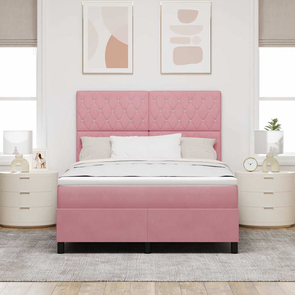 LED Box Spring Ágy matracmal Rózsaszín 140 x 190 cm Bársony