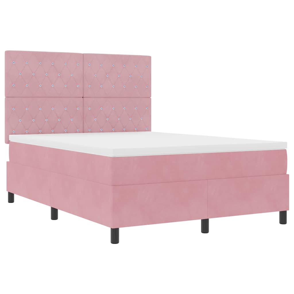 LED Box Spring Ágy matracmal Rózsaszín 140 x 190 cm Bársony