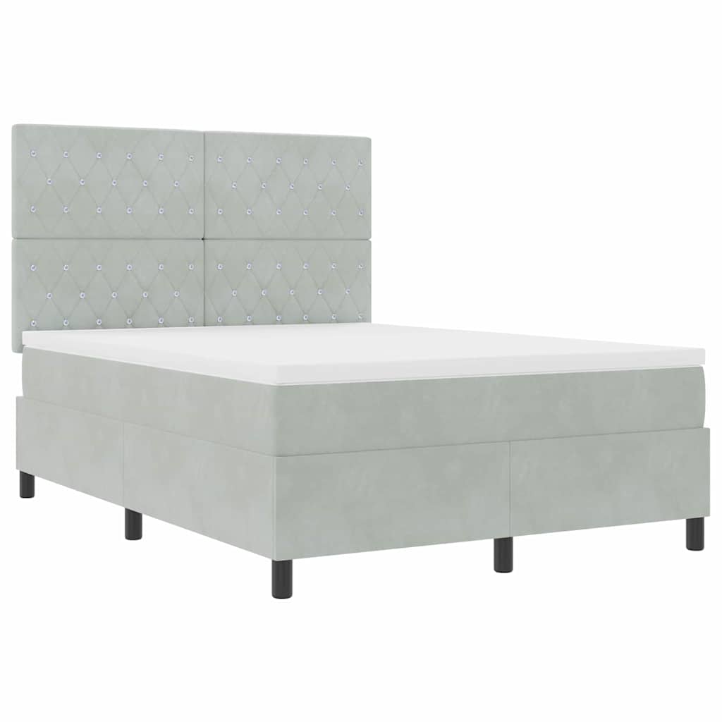 LED Box Spring Ágy matracmal Világosszürke 140 x 200 cm Bársony