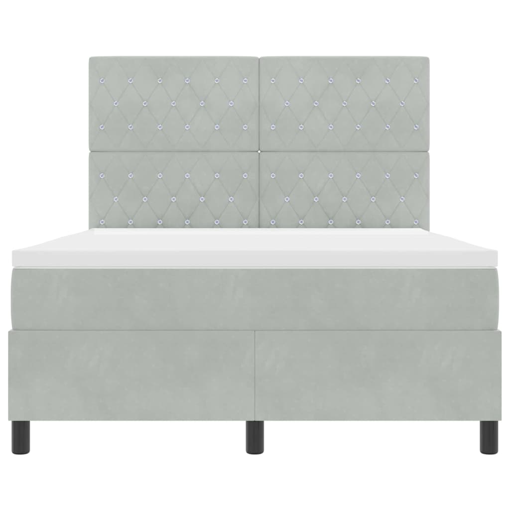 LED Box Spring Ágy matracmal Világosszürke 140 x 200 cm Bársony