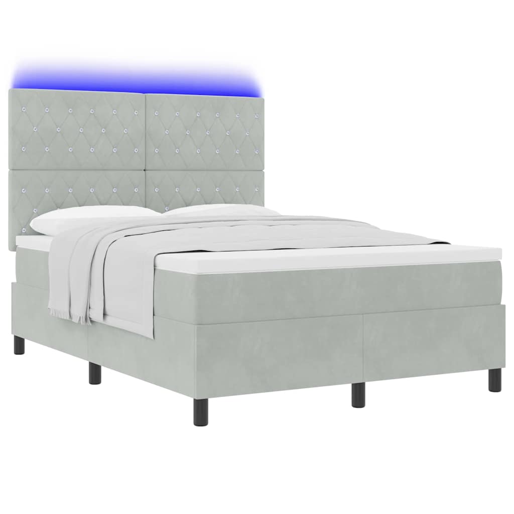 LED Box Spring Ágy matracmal Világosszürke 140 x 200 cm Bársony