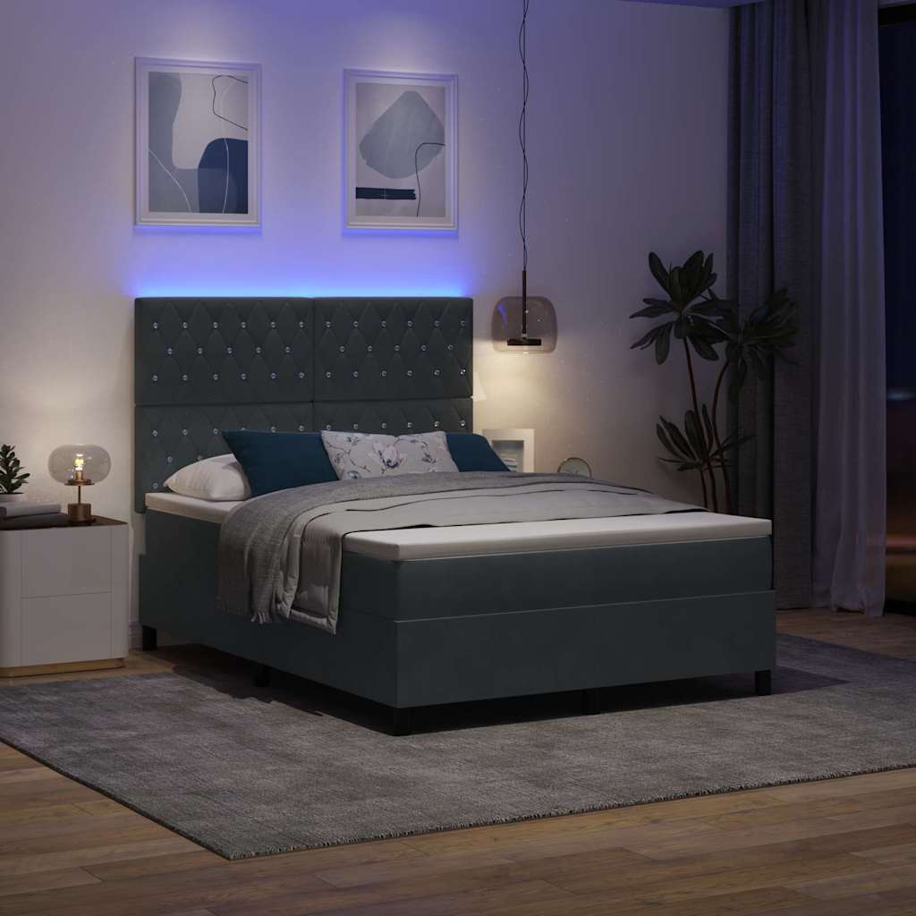 LED Box Spring Ágy matracmal Sötétszürke 140 x 200 cm Bársony