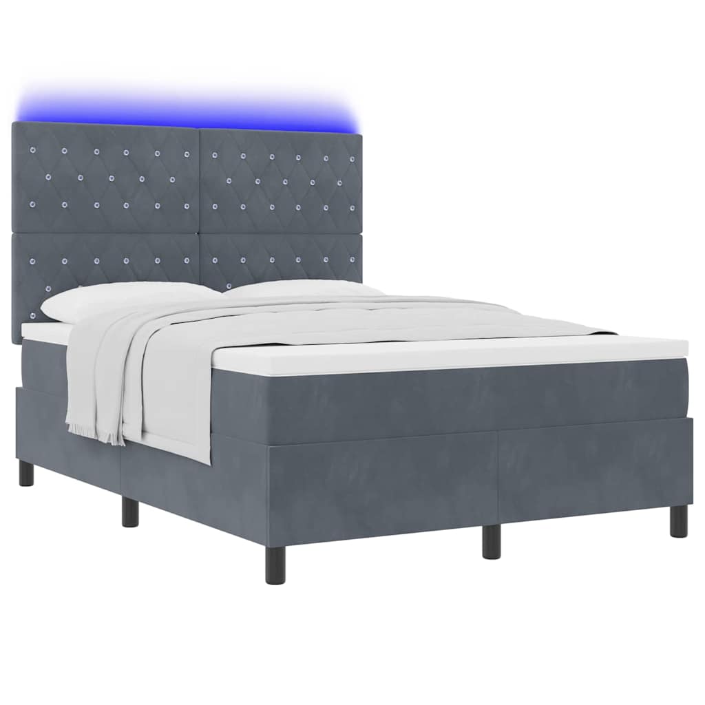 LED Box Spring Ágy matracmal Sötétszürke 140 x 200 cm Bársony