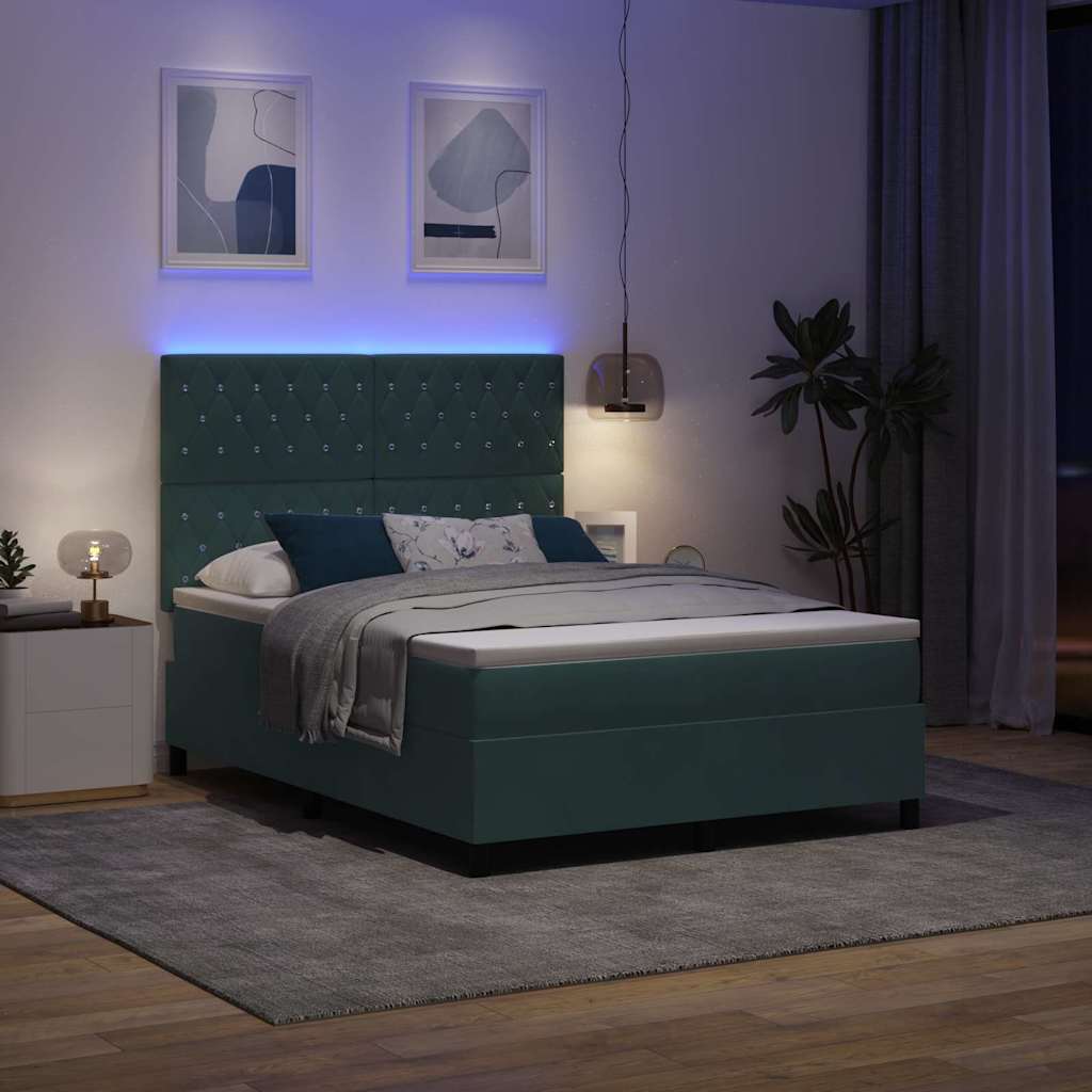 LED Box Spring Ágy matracmal Sötétzöld 140 x 200 cm Bársony