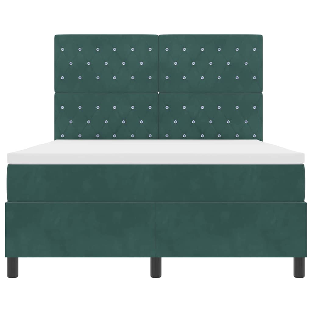 LED Box Spring Ágy matracmal Sötétzöld 140 x 200 cm Bársony