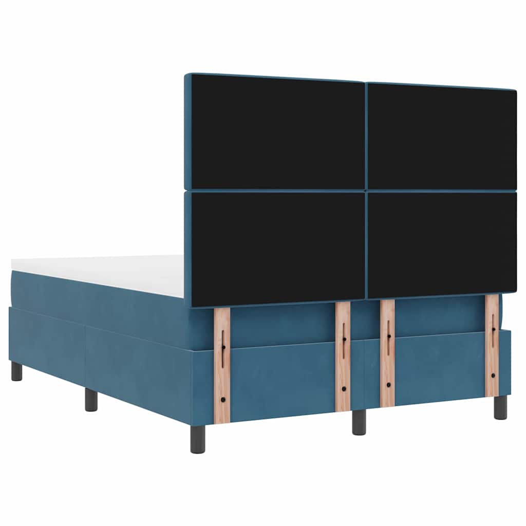 LED Box Spring Ágy matracmal Sötét kék 140 x 200 cm Bársony