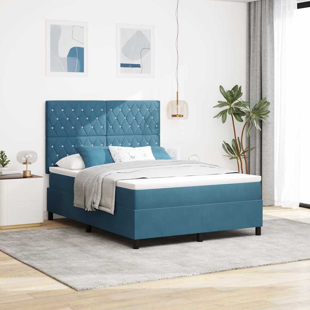 LED Box Spring Ágy matracmal Sötét kék 160 x 200 cm Bársony