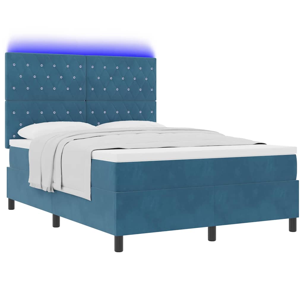 LED Box Spring Ágy matracmal Sötét kék 160 x 200 cm Bársony