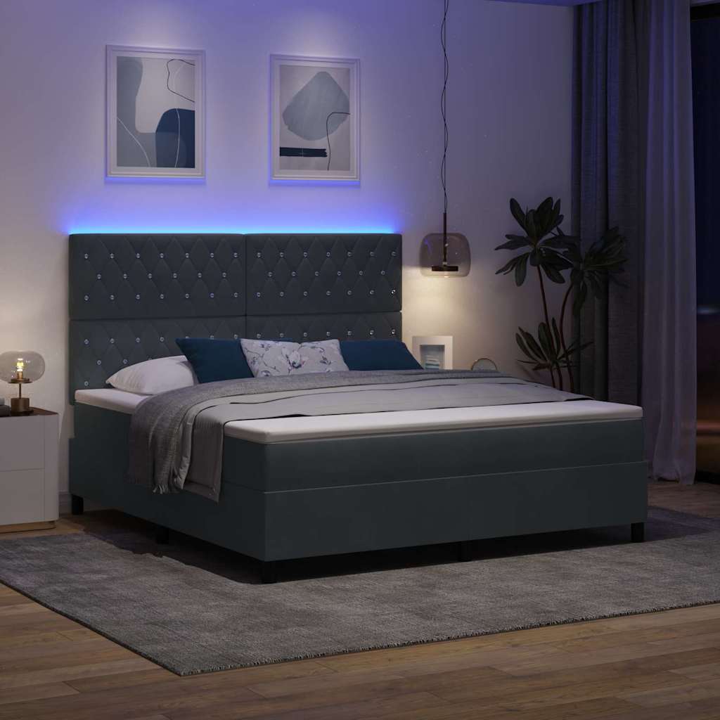LED Box Spring Ágy matracmal Sötétszürke 180 x 200 cm Bársony