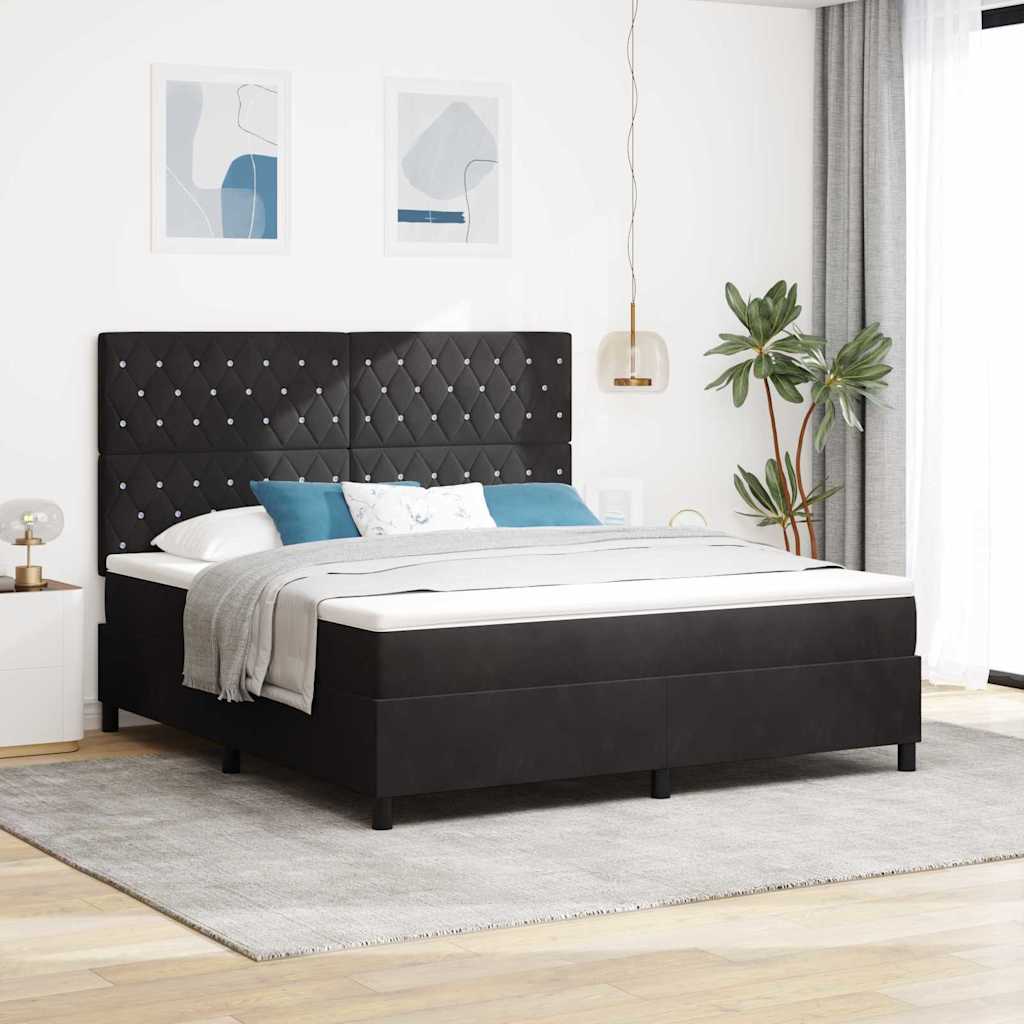 LED Box Spring Ágy matracmal Fekete 180 x 200 cm Bársony