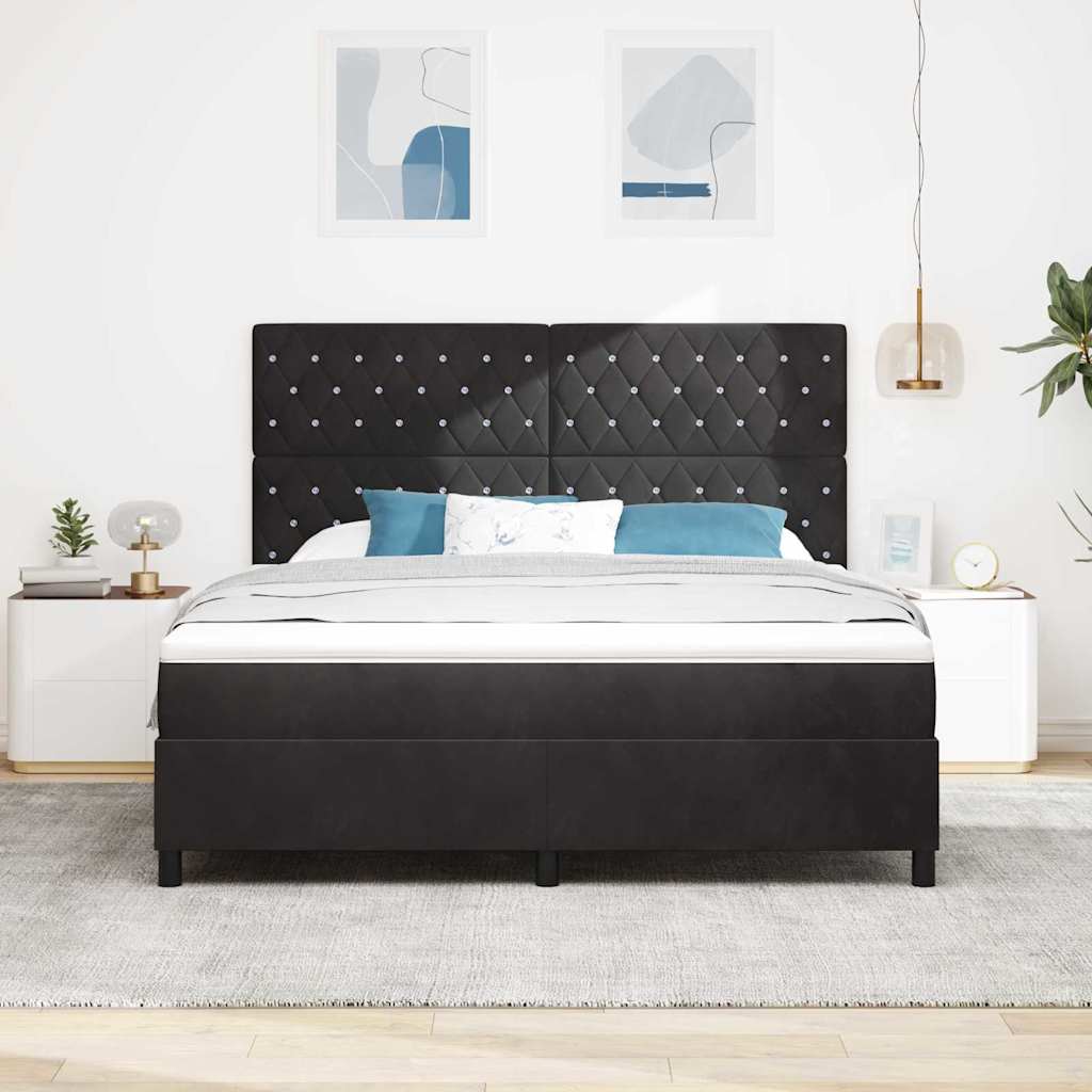 LED Box Spring Ágy matracmal Fekete 180 x 200 cm Bársony