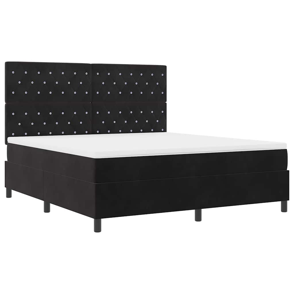 LED Box Spring Ágy matracmal Fekete 180 x 200 cm Bársony