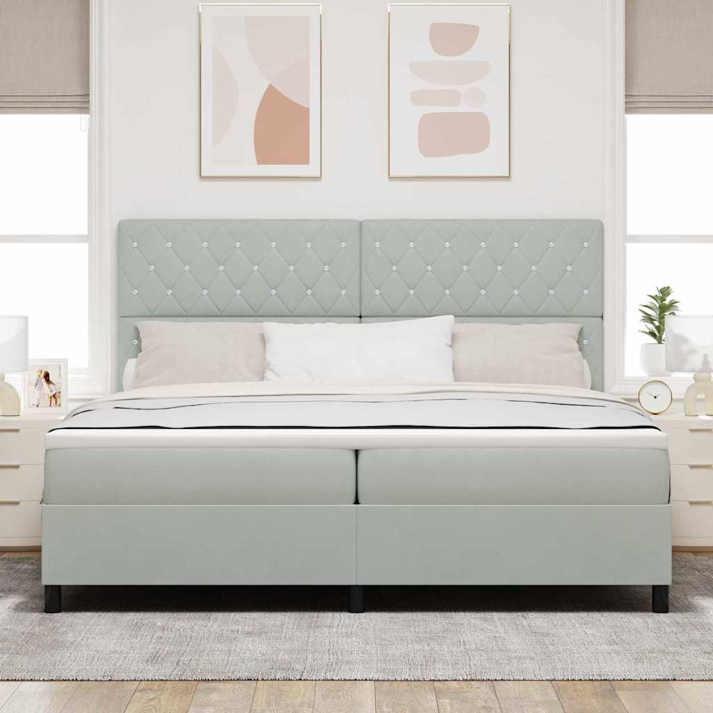 LED Box Spring Ágy matracmal Világosszürke 200 x 200 cm Bársony