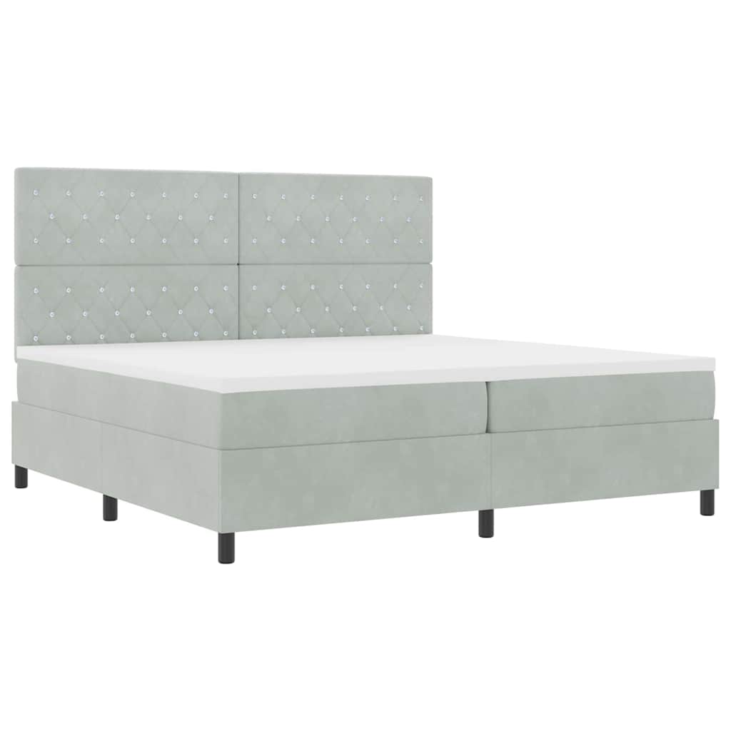 LED Box Spring Ágy matracmal Világosszürke 200 x 200 cm Bársony