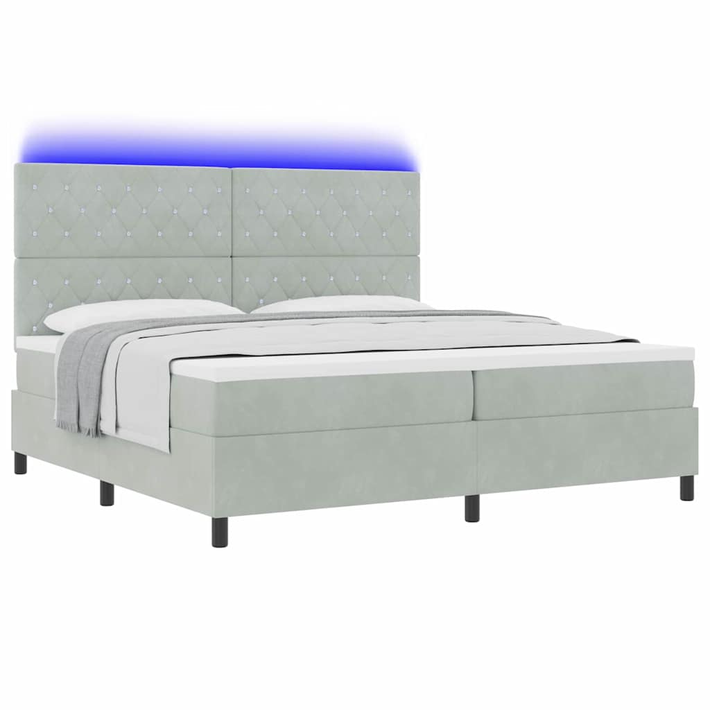 LED Box Spring Ágy matracmal Világosszürke 200 x 200 cm Bársony