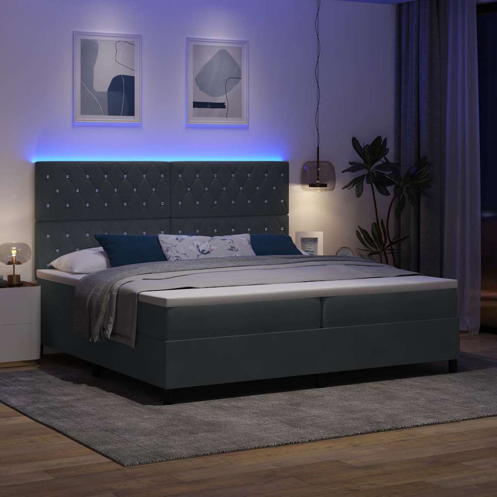 LED Box Spring Ágy matracmal Sötétszürke 200 x 200 cm Bársony