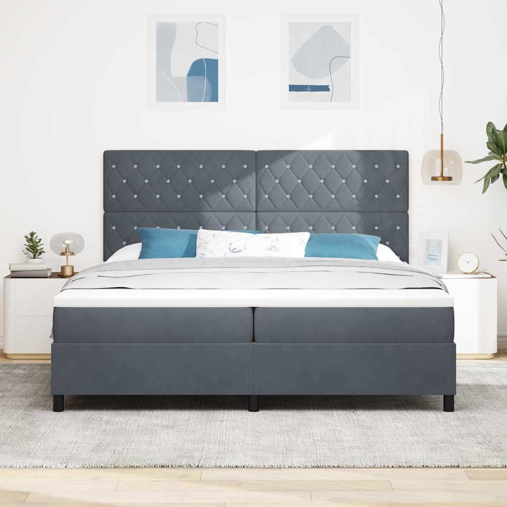 LED Box Spring Ágy matracmal Sötétszürke 200 x 200 cm Bársony