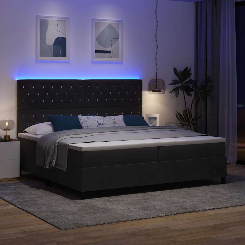 LED Box Spring Ágy matracmal Fekete 200 x 200 cm Bársony