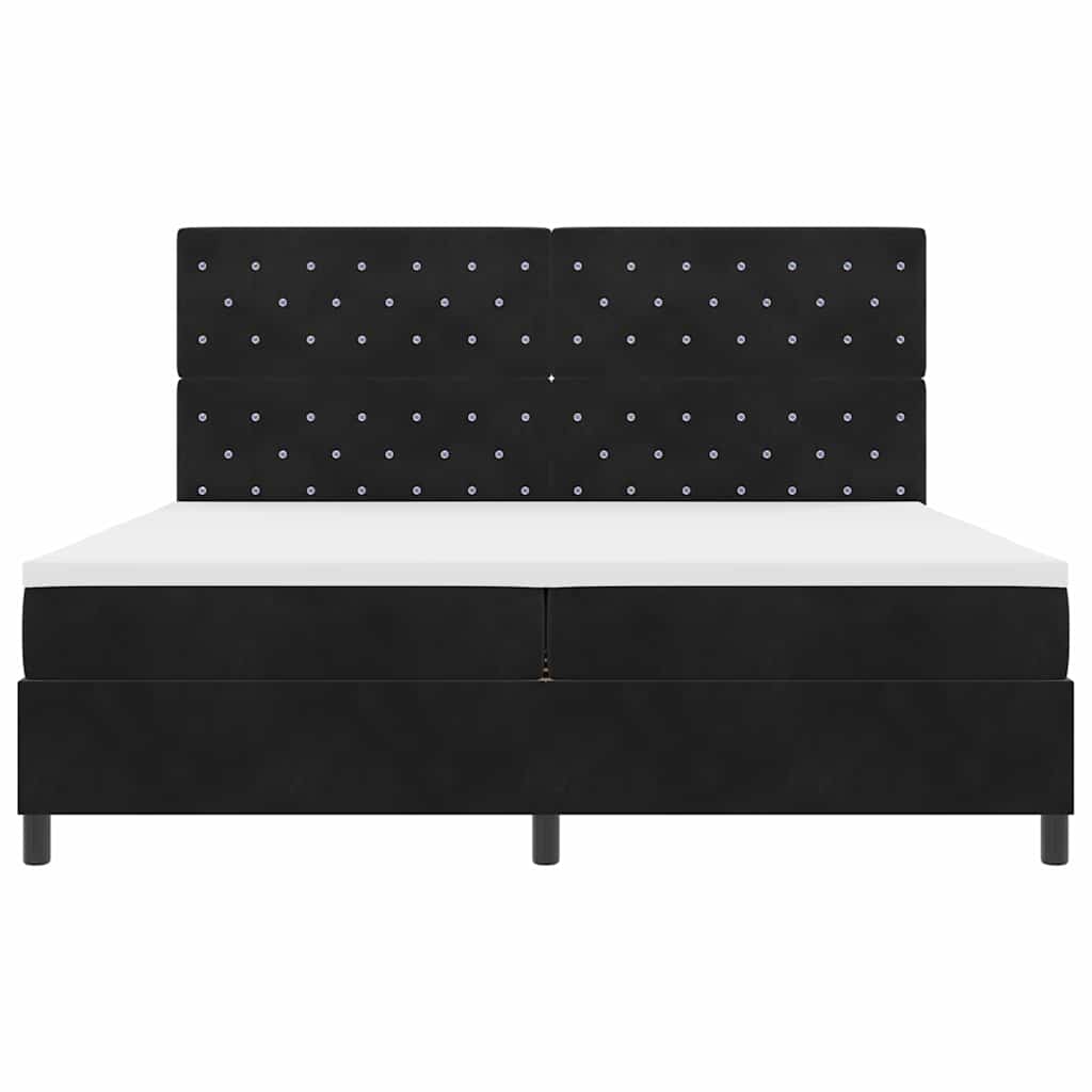 LED Box Spring Ágy matracmal Fekete 200 x 200 cm Bársony