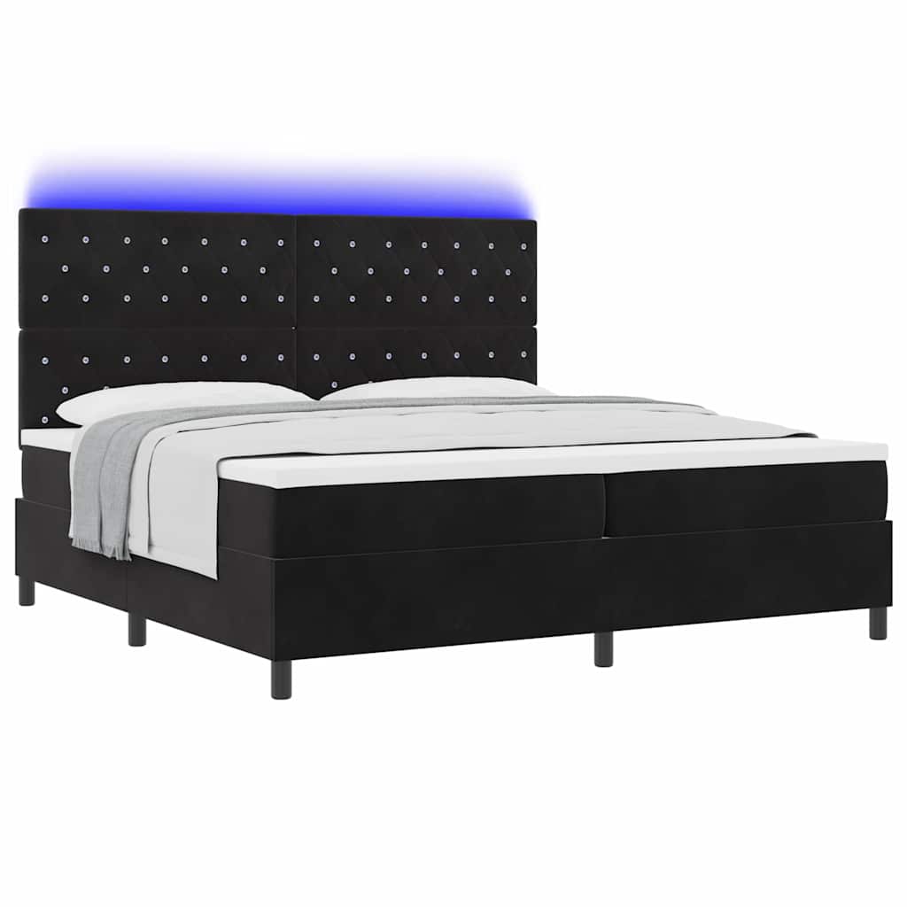LED Box Spring Ágy matracmal Fekete 200 x 200 cm Bársony