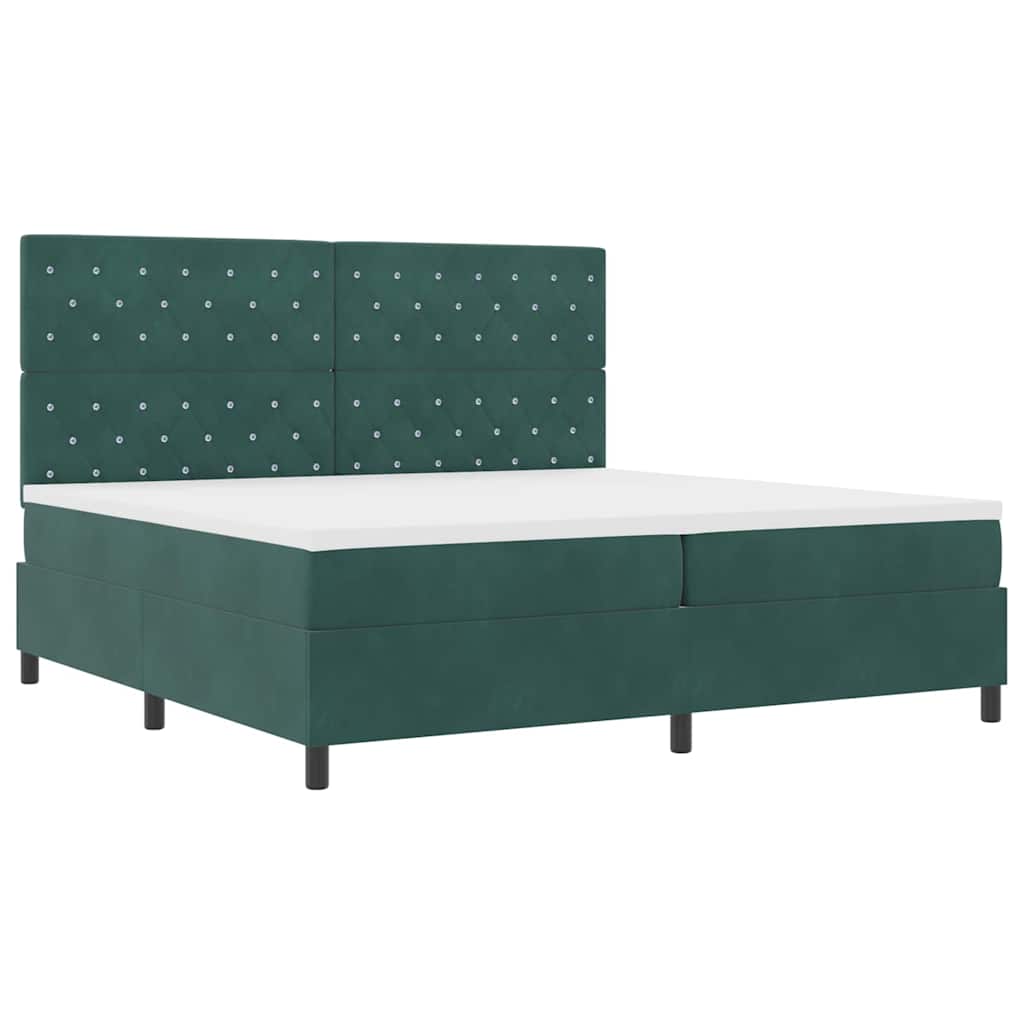 LED Box Spring Ágy matracmal Sötétzöld 200 x 200 cm Bársony