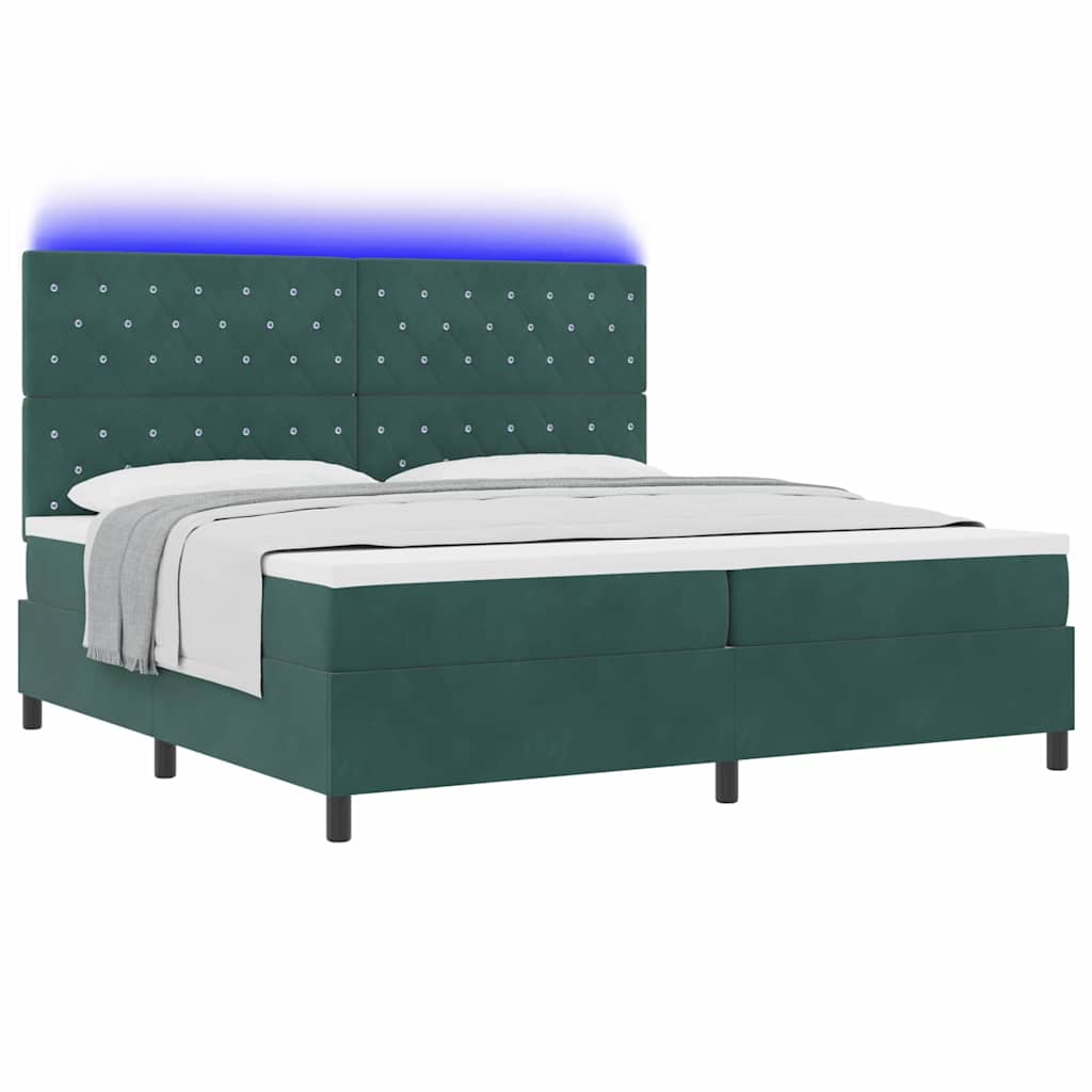 LED Box Spring Ágy matracmal Sötétzöld 200 x 200 cm Bársony