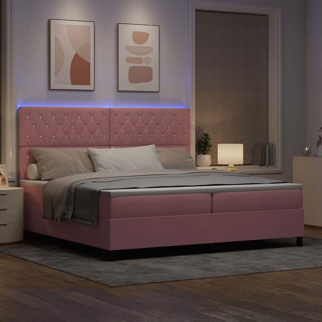 LED Box Spring Ágy matracmal Rózsaszín 200 x 200 cm Bársony