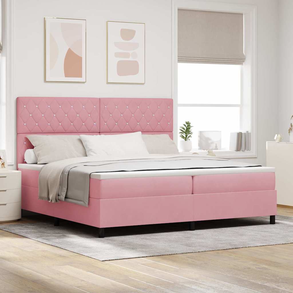 LED Box Spring Ágy matracmal Rózsaszín 200 x 200 cm Bársony