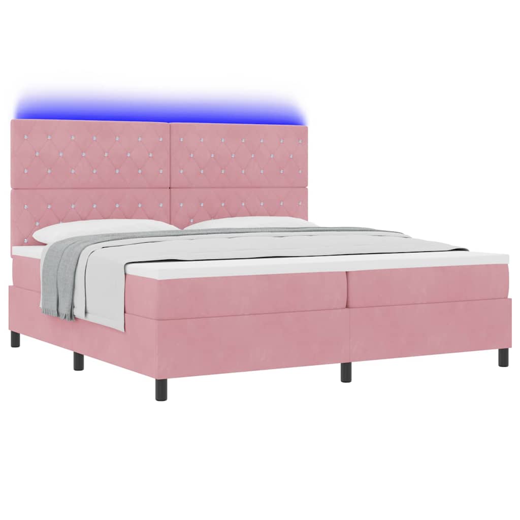 LED Box Spring Ágy matracmal Rózsaszín 200 x 200 cm Bársony