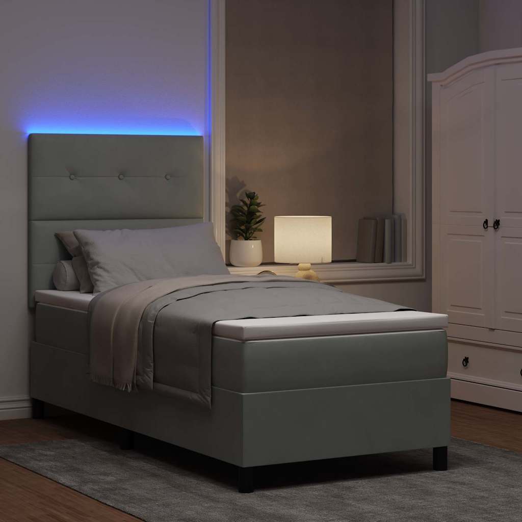 LED Box Spring Ágy Világosszürke 80 x 200 cm Bársony