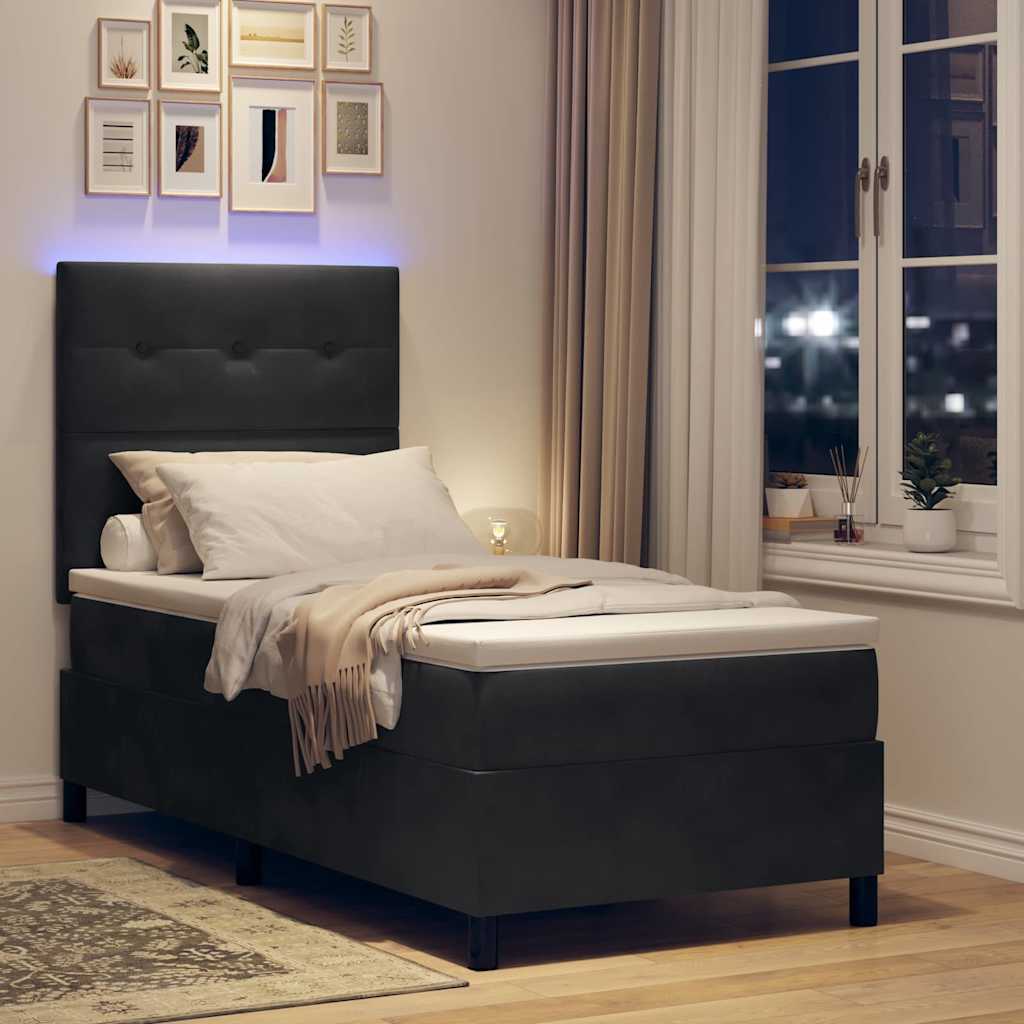 LED Box Spring Ágy fejtámlával Fekete 80 x 200 cm Bársony