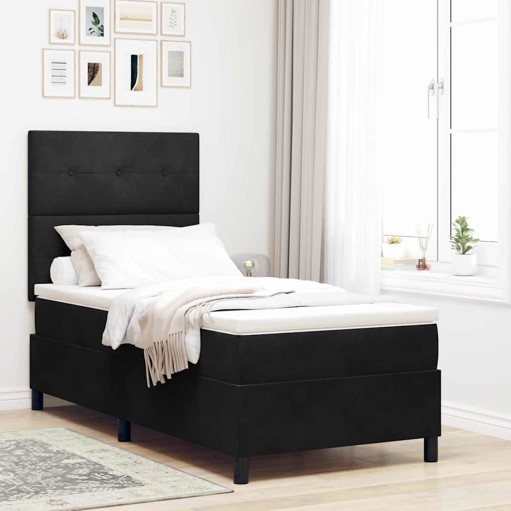 LED Box Spring Ágy fejtámlával Fekete 80 x 200 cm Bársony