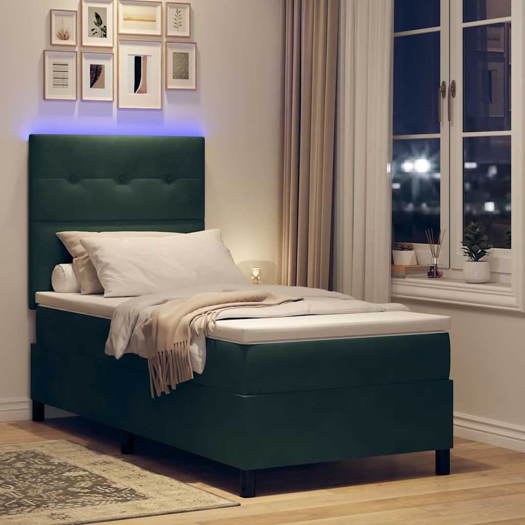 LED Box Spring Ágy fejtámlával Sötétzöld 80 x 200 cm Bársony