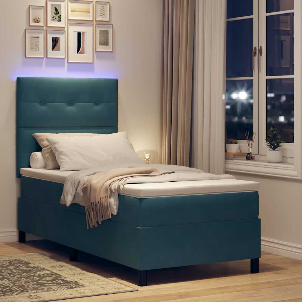 LED Box Spring Ágy fejtámlával Sötét kék 80 x 200 cm Bársony