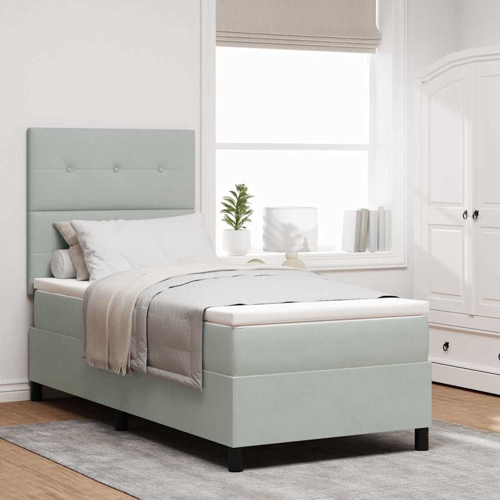 LED Box Spring Ágy Világosszürke 90 x 190 cm Bársony