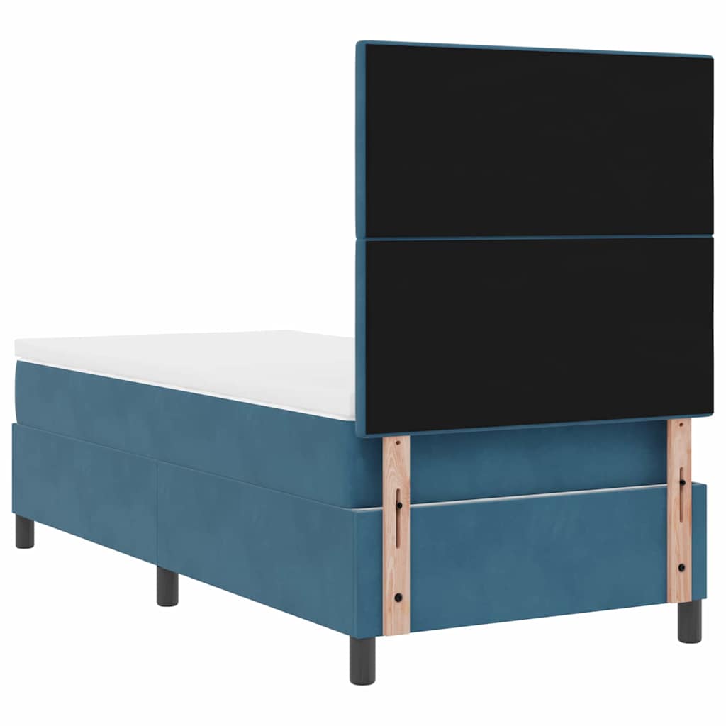 LED Box Spring Ágy fejtámlával Sötét kék 90 x 190 cm Bársony