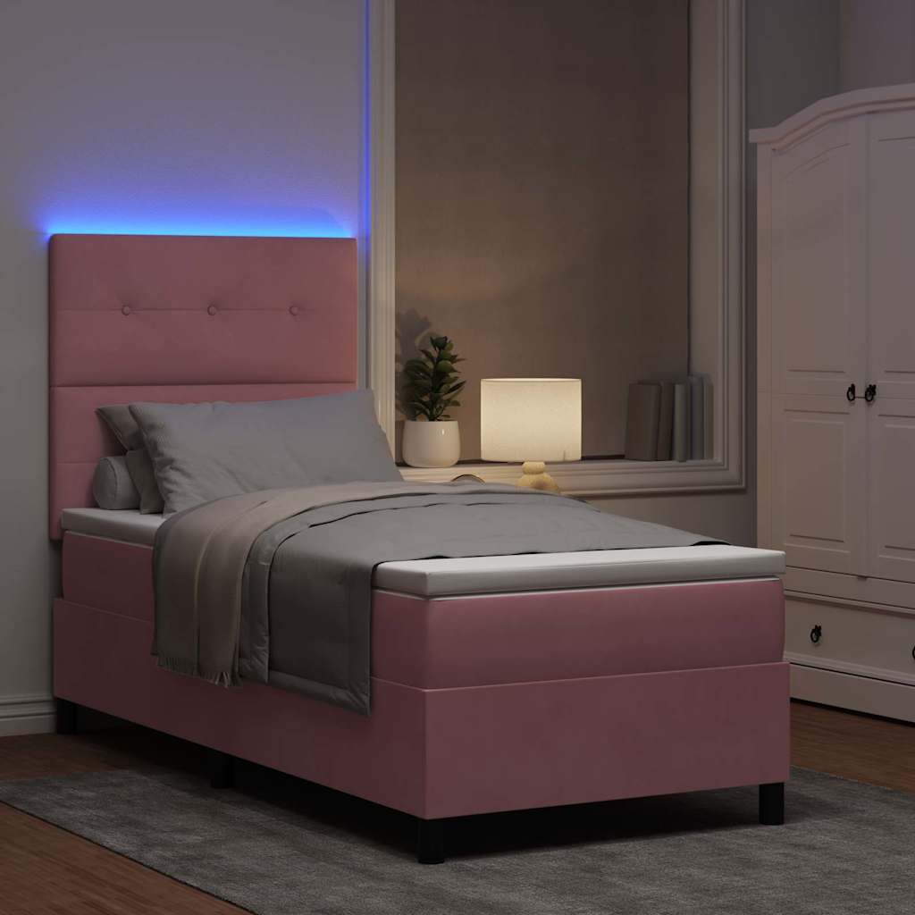 LED Box Spring Ágy matracmal Rózsaszín 90 x 190 cm Bársony