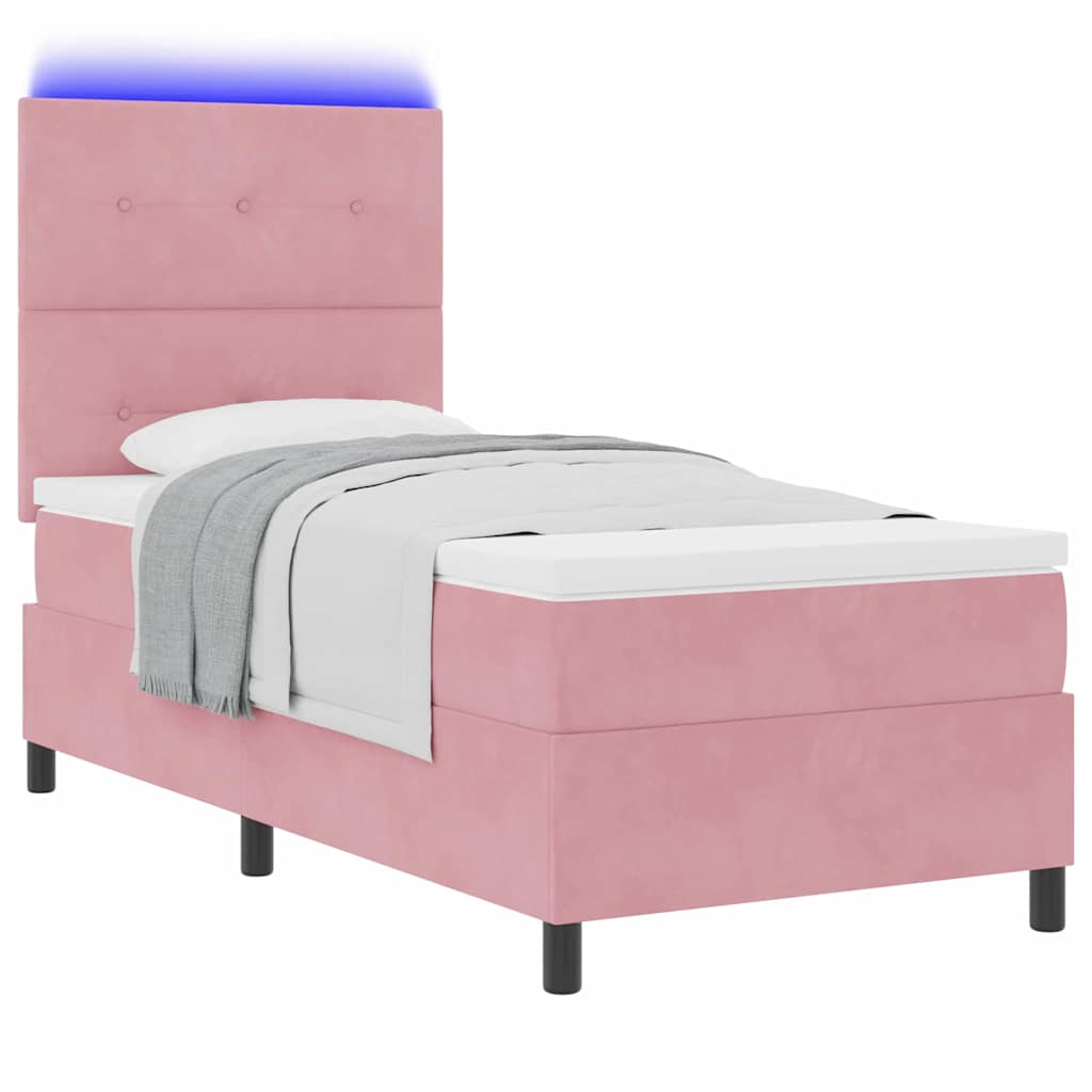 LED Box Spring Ágy matracmal Rózsaszín 90 x 190 cm Bársony