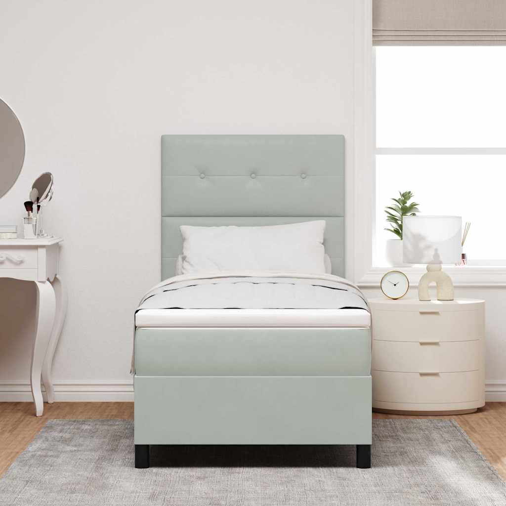 LED Box Spring Ágy Világosszürke 100 x 200 cm Bársony